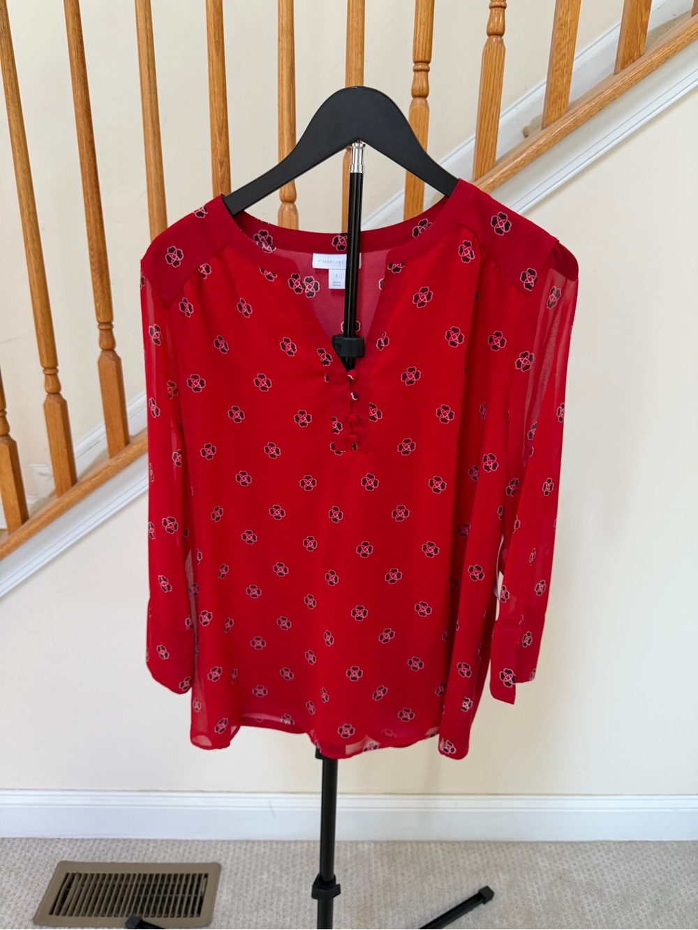Charter Club Red Floral-Print V-Neck Blouse